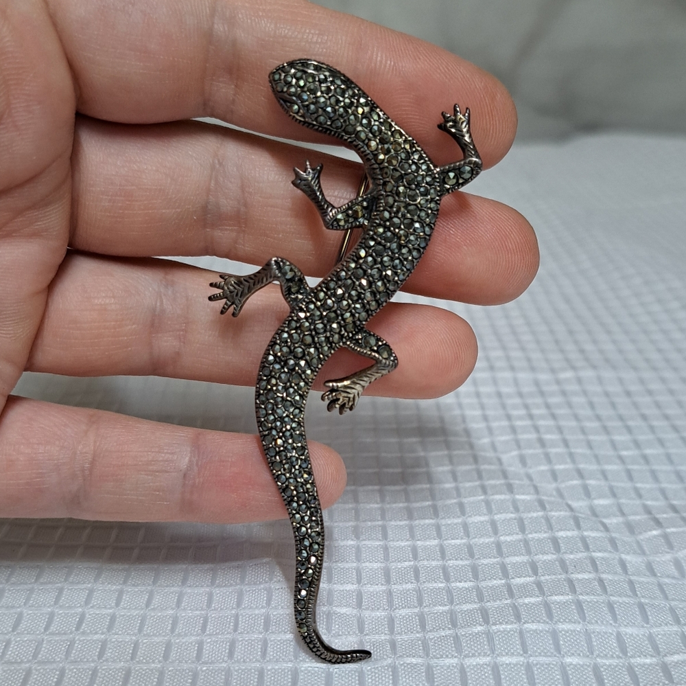 Silver & Marcasite Lizard Brooch